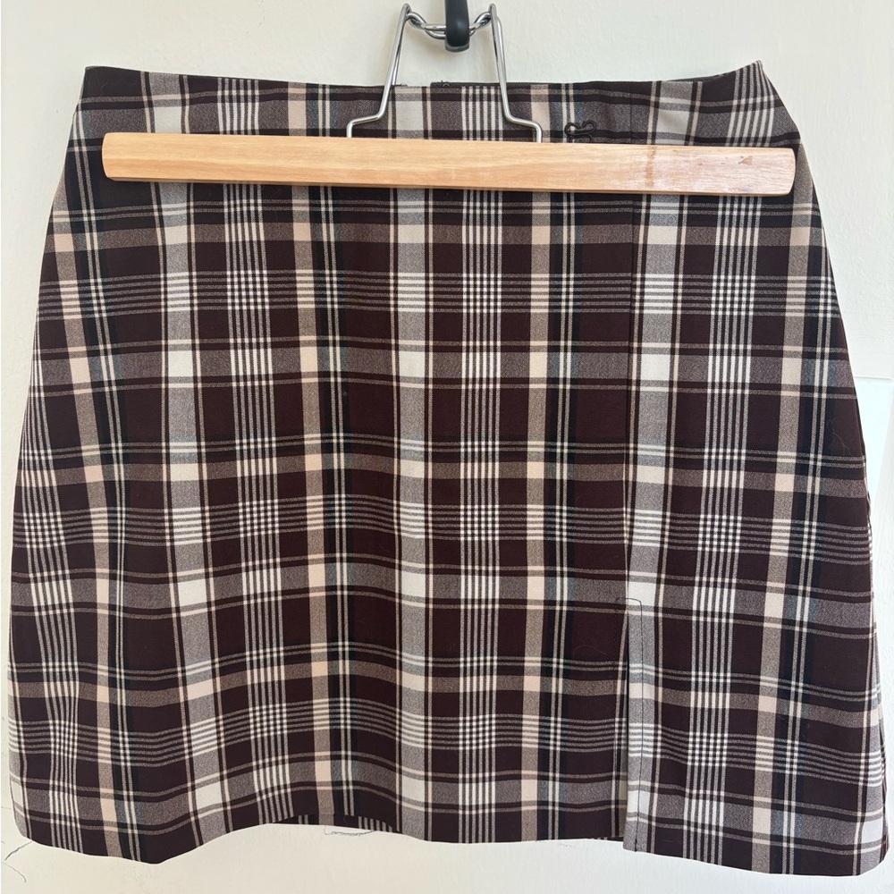Aritzia Sunday Best brown plaid Tatiana skirt